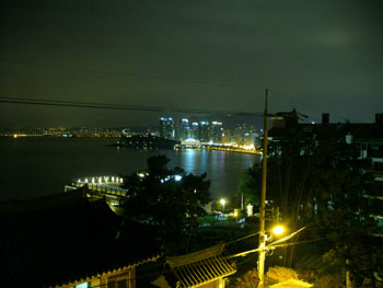 Busan, Korea harbor at night